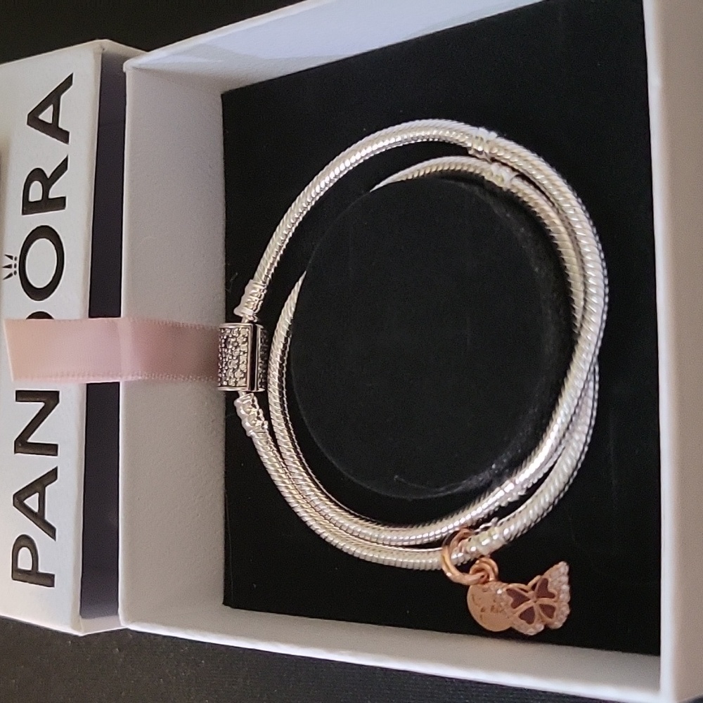 Pandora Moments Double Wrap Barrel Clasp Snake Chain Bracelet